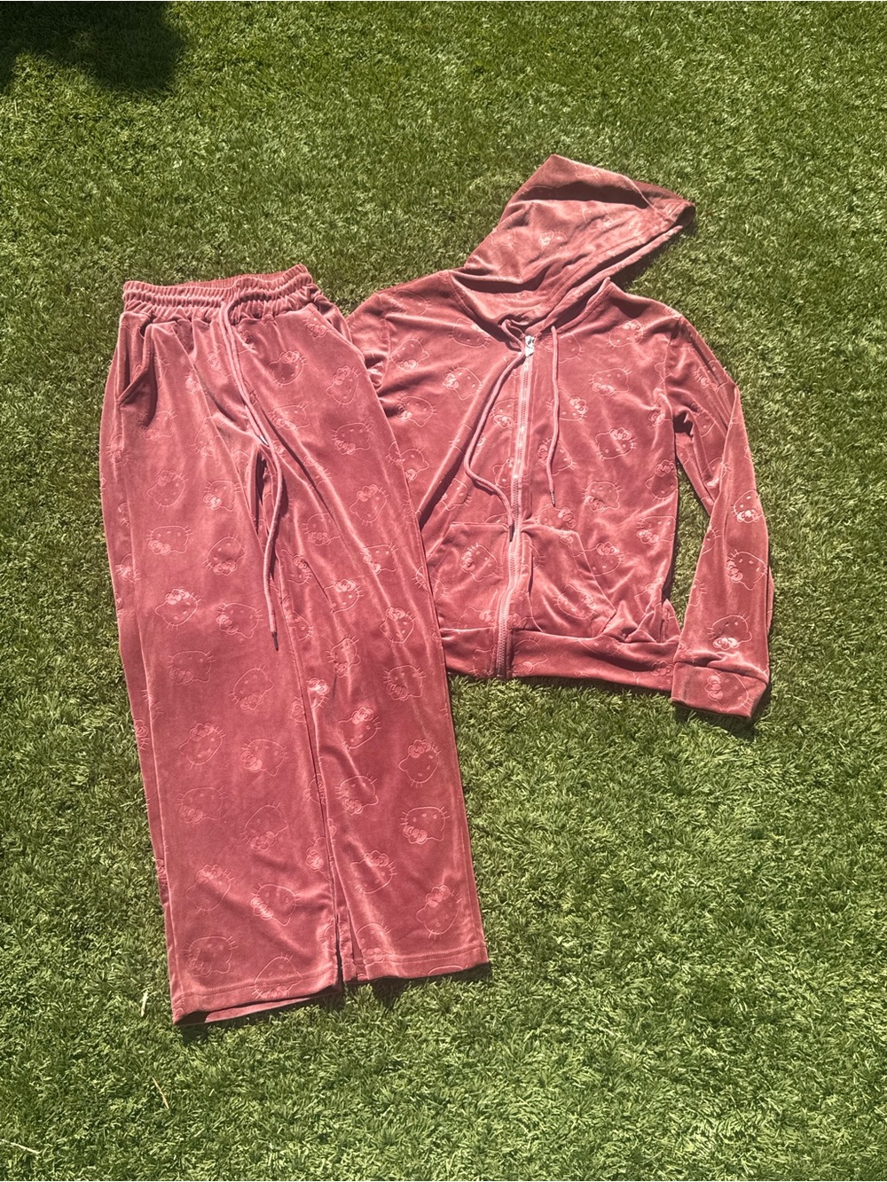 Hello Kitty Rose Pink Velour Hooded Pajama Set